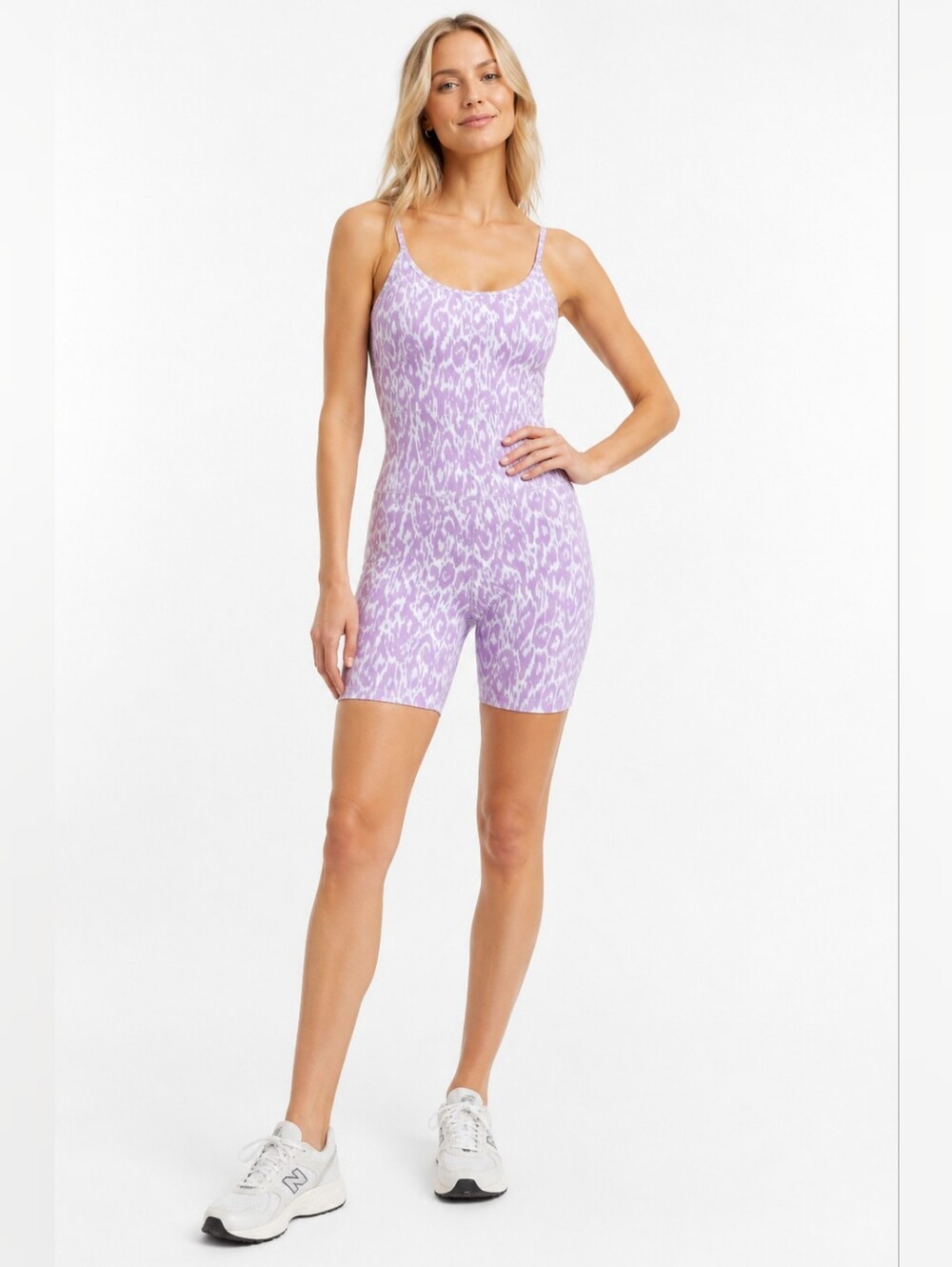 Lilac Print Spaghetti-Strap Romper Jumpsuit